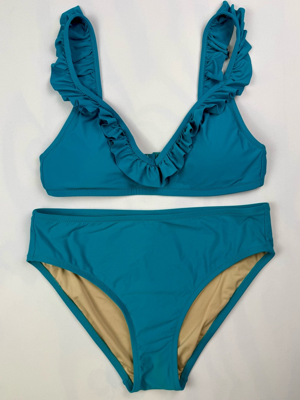 J. Crew Teal Ruffle V‑Neck Bikini